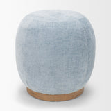 Siren French Blue Fabric w/ Brown Ash Wood Round Accent Stool from Mercana - Luna Furniture
