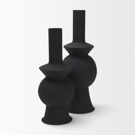 Veda Small Black Metal Geometric Vase from Mercana - Luna Furniture