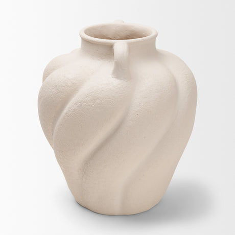 Syros Twisted Small Cream Ceramic Urn Vase from Mercana - Luna Furniture