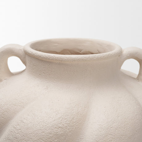 Syros Twisted Small Cream Ceramic Urn Vase from Mercana - Luna Furniture