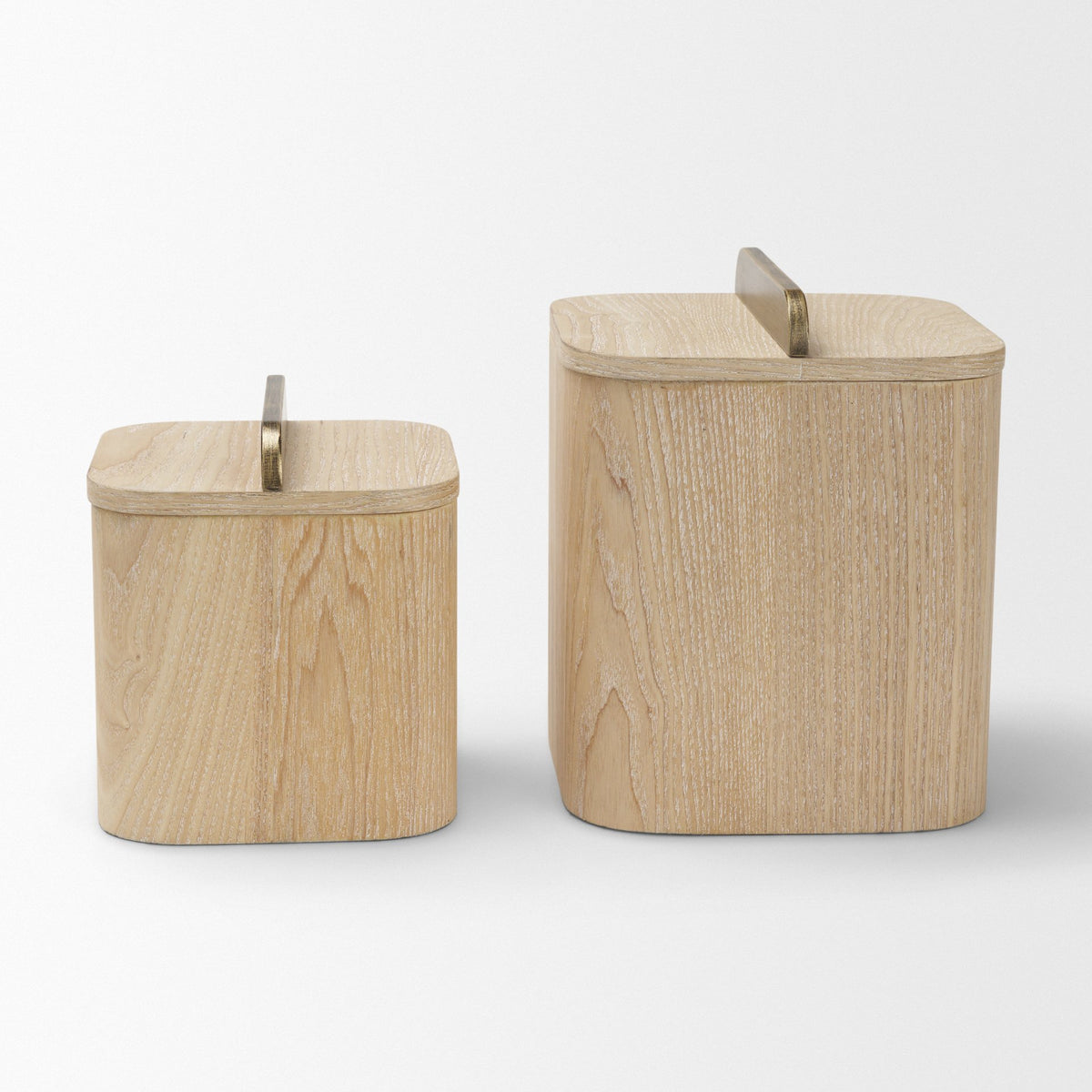 Benton White-Washed Wood w/ Brass Handle Decorative Box Set