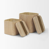 Benton White-Washed Wood w/ Brass Handle Decorative Box Set