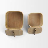 Benton White-Washed Wood w/ Brass Handle Decorative Box Set