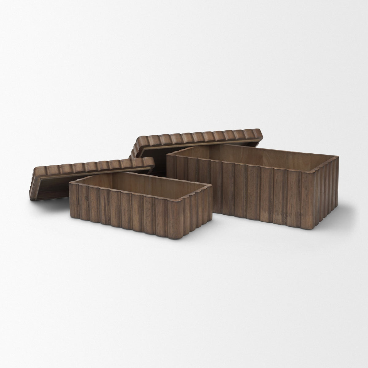 Strata Fluted Walnut Wood Decorative Box Set from Mercana - Luna Furniture