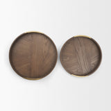 Langford Round Dark Brown Walnut Wood w/ Brass Handles Decorative Tray Set from Mercana - Luna Furniture