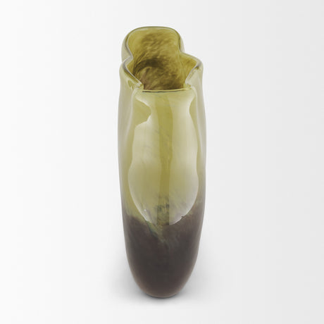 Tulano Low Green and Brown Glass Vase from Mercana - Luna Furniture