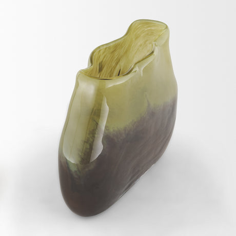 Tulano Low Green and Brown Glass Vase from Mercana - Luna Furniture