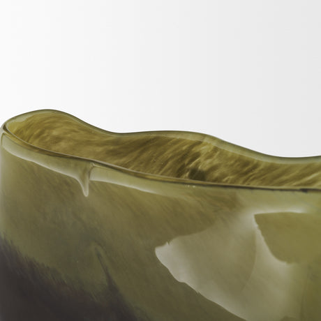 Tulano Low Green and Brown Glass Vase from Mercana - Luna Furniture