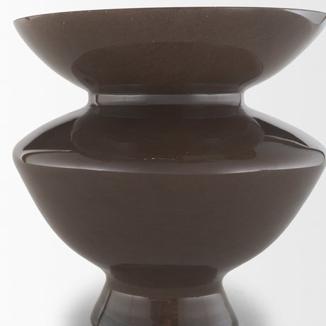 Bruna Wide Mouth Geometric Brown Glass Vase from Mercana - Luna Furniture