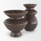 Bruna Wide Mouth Geometric Brown Glass Vase from Mercana - Luna Furniture