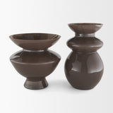 Bruna Wide Mouth Geometric Brown Glass Vase from Mercana - Luna Furniture
