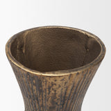 Patine Antiqued Brass Metal Fluted Hourglass Decorative Vase