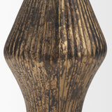 Patine Antiqued Brass Metal Fluted Hourglass Decorative Vase