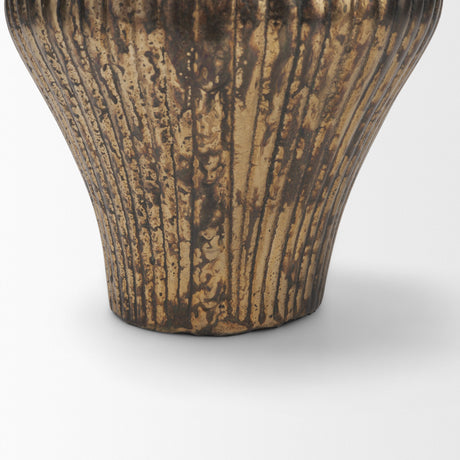 Patine Antiqued Brass Metal Fluted Hourglass Decorative Vase from Mercana - Luna Furniture