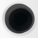 Patine Matte Black Metal Fluted Hourglass Decorative Vase