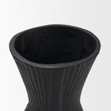 Patine Matte Black Metal Fluted Hourglass Decorative Vase