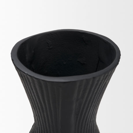 Patine Matte Black Metal Fluted Hourglass Decorative Vase from Mercana - Luna Furniture