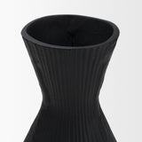 Patine Matte Black Metal Fluted Hourglass Decorative Vase