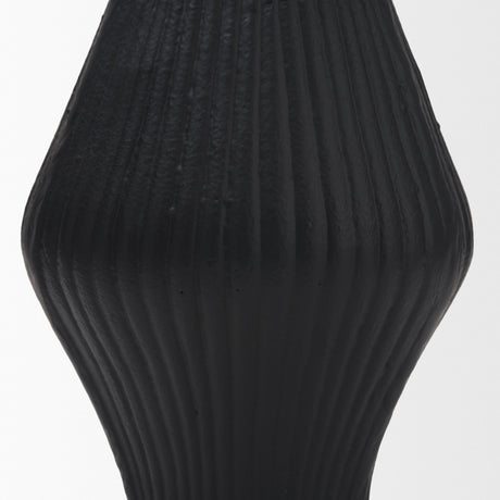 Patine Matte Black Metal Fluted Hourglass Decorative Vase from Mercana - Luna Furniture