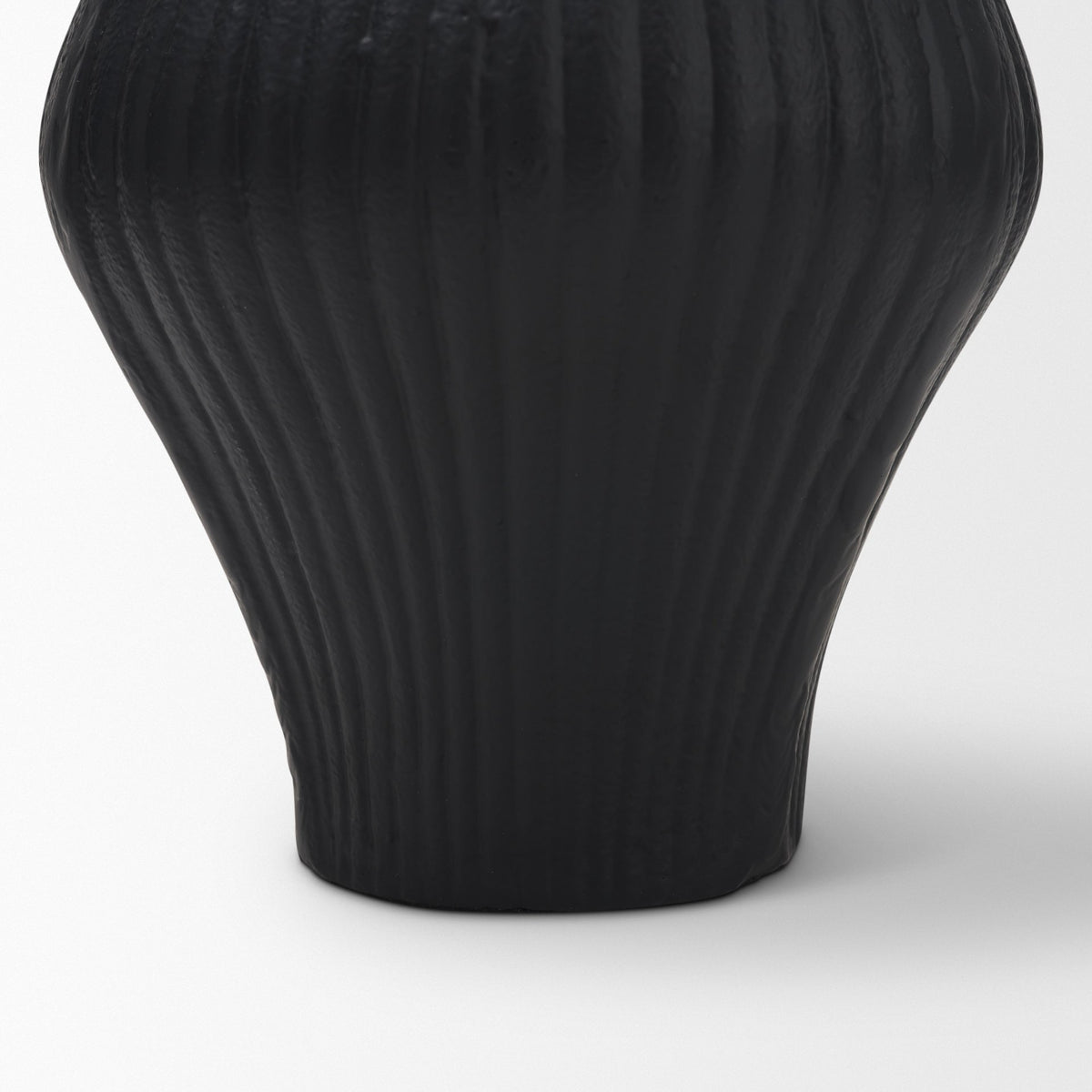 Patine Matte Black Metal Fluted Hourglass Decorative Vase
