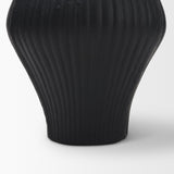 Patine Matte Black Metal Fluted Hourglass Decorative Vase