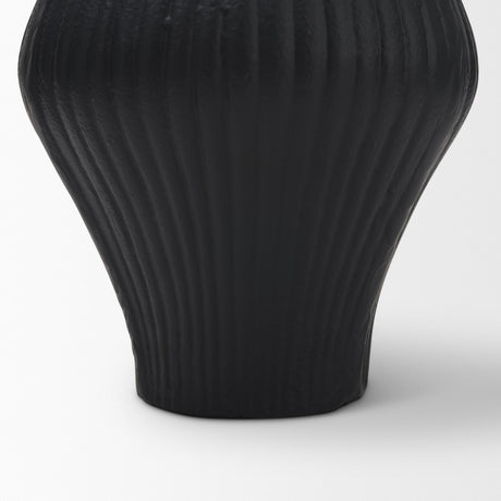 Patine Matte Black Metal Fluted Hourglass Decorative Vase from Mercana - Luna Furniture