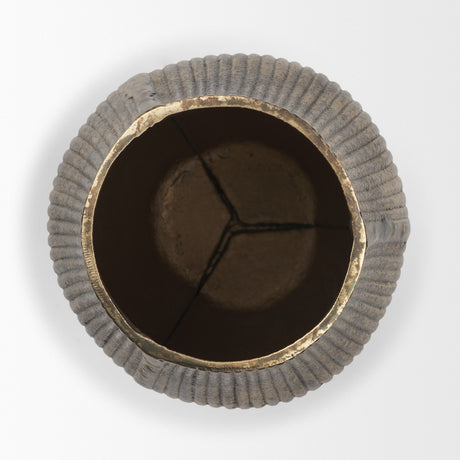 Patine Wide Antiqued Brass Metal Fluted Decorative Vase from Mercana - Luna Furniture