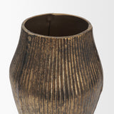 Patine Wide Antiqued Brass Metal Fluted Decorative Vase