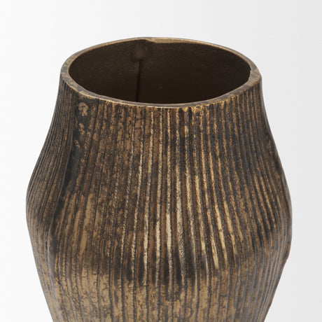 Patine Wide Antiqued Brass Metal Fluted Decorative Vase from Mercana - Luna Furniture