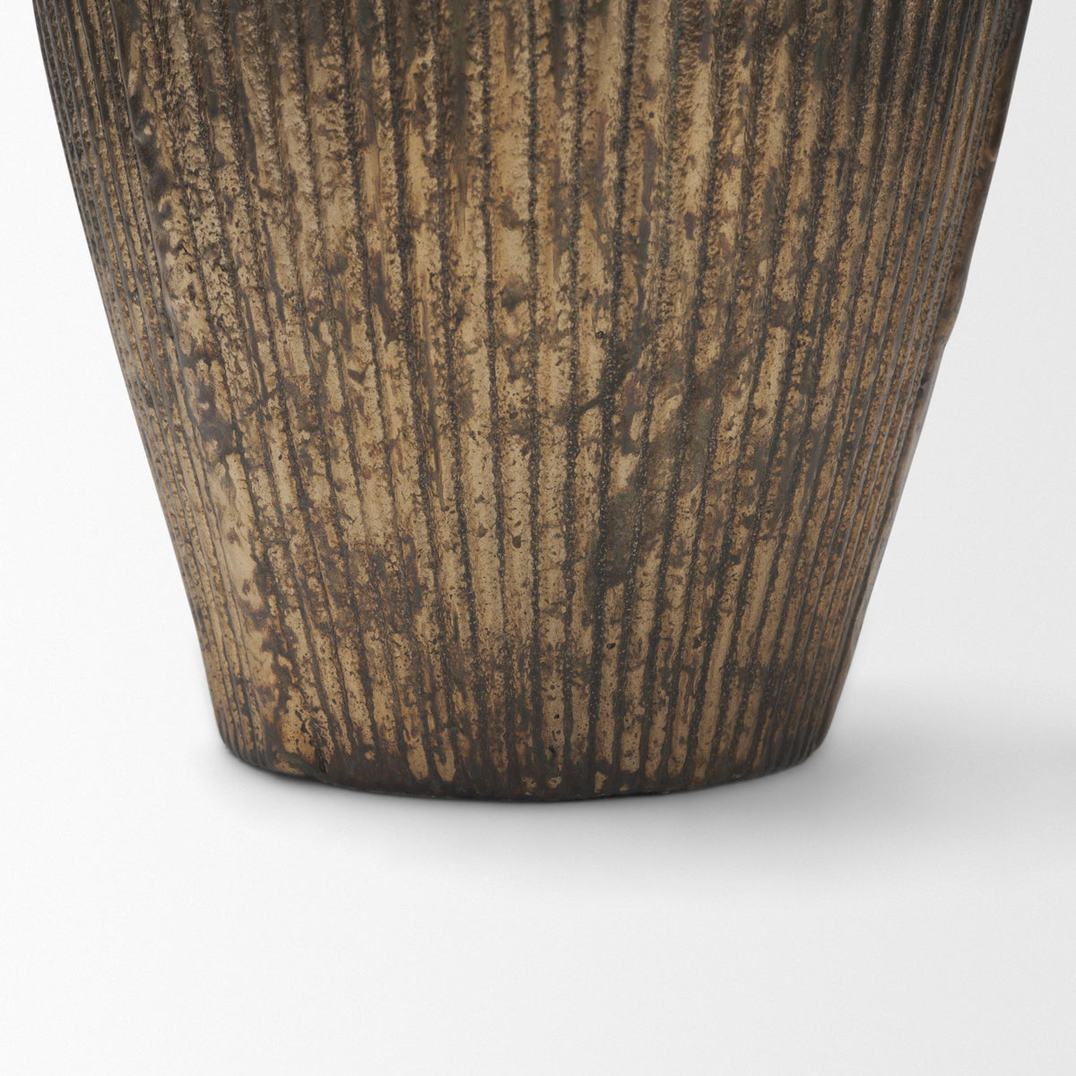 Patine Wide Antiqued Brass Metal Fluted Decorative Vase