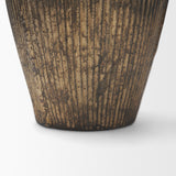 Patine Wide Antiqued Brass Metal Fluted Decorative Vase