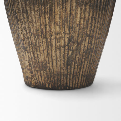 Patine Wide Antiqued Brass Metal Fluted Decorative Vase from Mercana - Luna Furniture