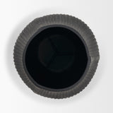 Patine Wide Matte Black Metal Fluted Decorative Vase