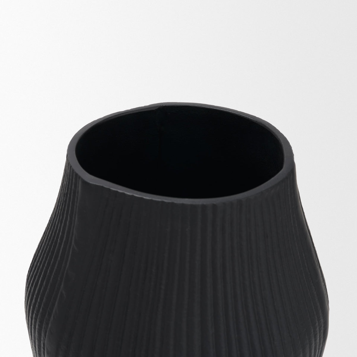 Patine Wide Matte Black Metal Fluted Decorative Vase