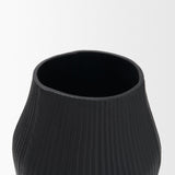 Patine Wide Matte Black Metal Fluted Decorative Vase