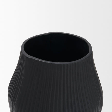 Patine Wide Matte Black Metal Fluted Decorative Vase from Mercana - Luna Furniture