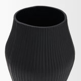 Patine Wide Matte Black Metal Fluted Decorative Vase