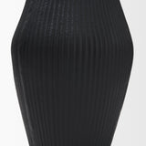 Patine Wide Matte Black Metal Fluted Decorative Vase