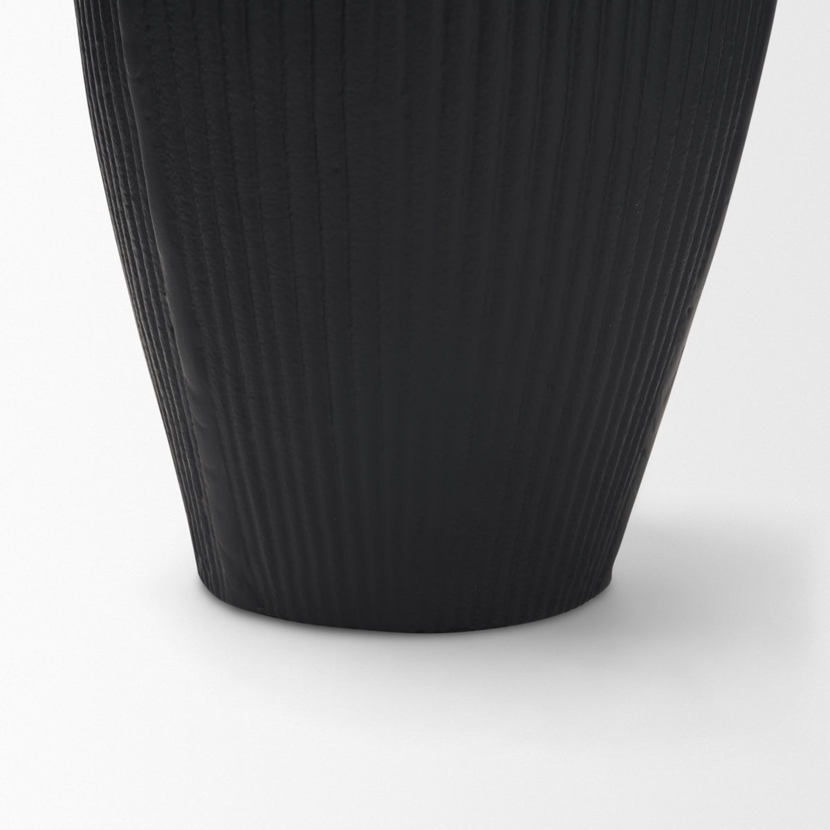 Patine Wide Matte Black Metal Fluted Decorative Vase