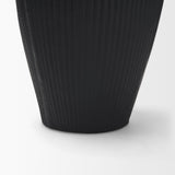 Patine Wide Matte Black Metal Fluted Decorative Vase