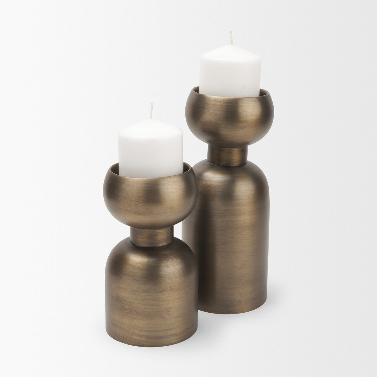 Pelar Small Antiqued Brass Stacked Pillar Candle Holder