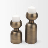 Pelar Small Antiqued Brass Stacked Pillar Candle Holder