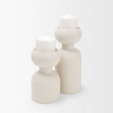 Pelar Small Matte White Metal Stacked Pillar Candle Holder