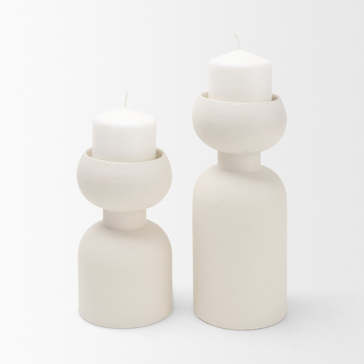 Pelar Small Matte White Metal Stacked Pillar Candle Holder