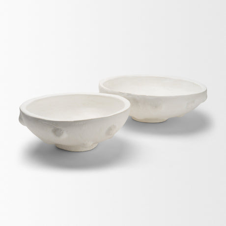 Punto Large White Paper Mache Dotted Centerpiece Bowl from Mercana - Luna Furniture