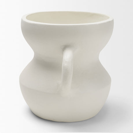 Mika Wide White Ceramic Vase w/ Handles from Mercana - Luna Furniture