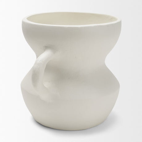 Mika Wide White Ceramic Vase w/ Handles from Mercana - Luna Furniture