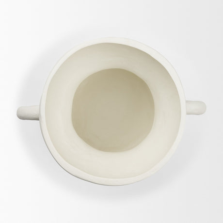 Mika Wide White Ceramic Vase w/ Handles from Mercana - Luna Furniture