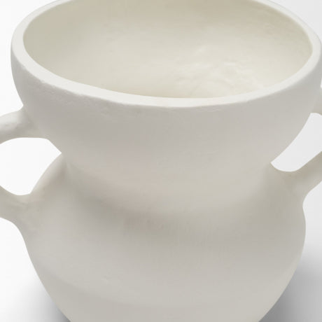 Mika Wide White Ceramic Vase w/ Handles from Mercana - Luna Furniture