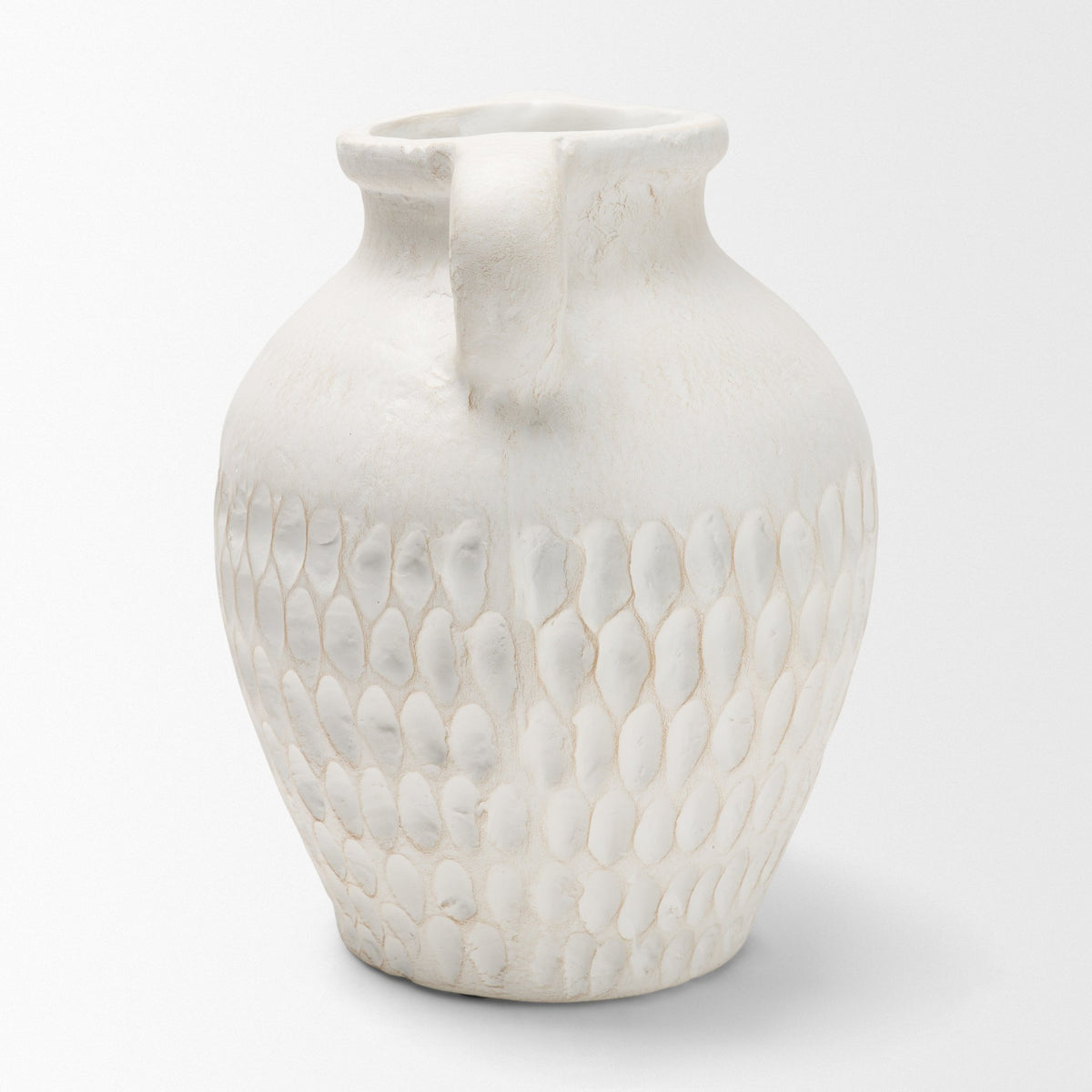 Basma White Scale Textured Ceramic Vase w/ Handles from Mercana - Luna Furniture